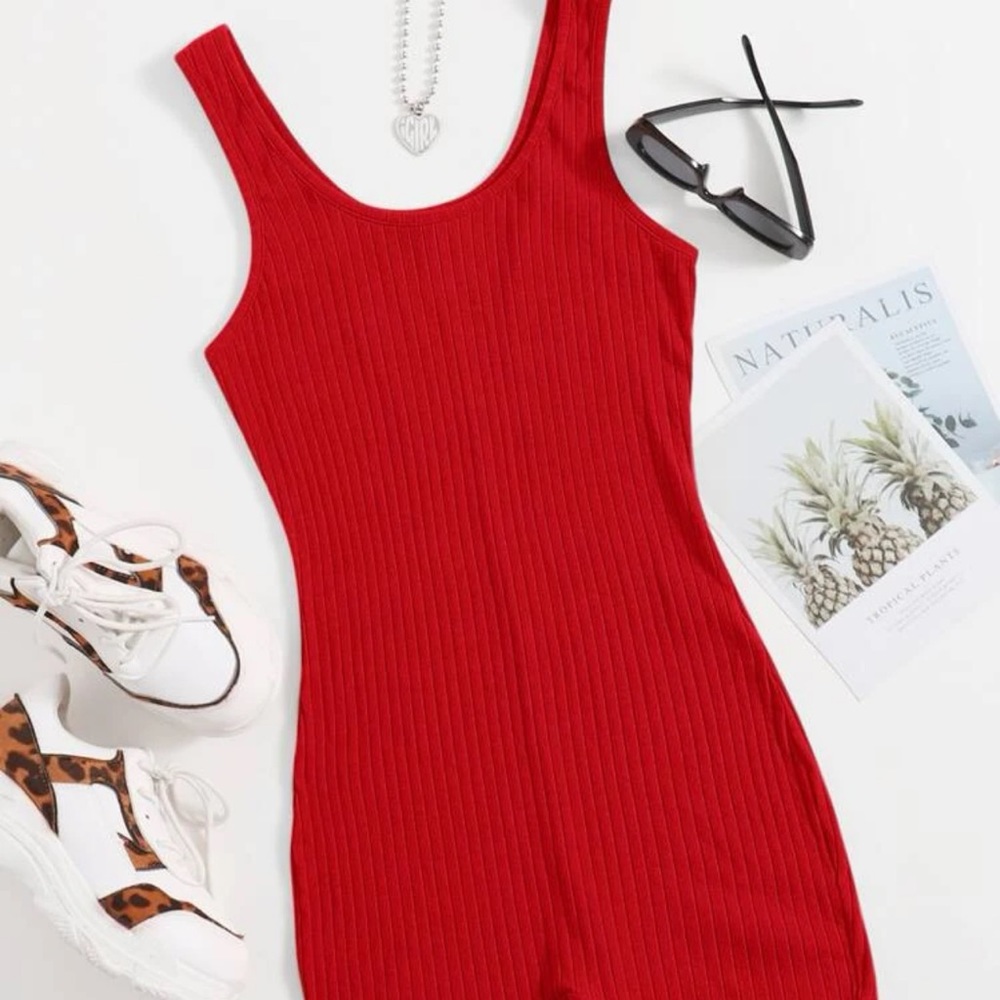 Scoop Neck Rib-knit Tank Unitard Romper